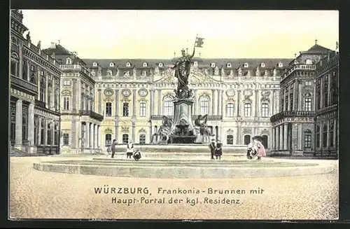 AK Würzburg, Frankonia-Brunnen mit Hauptportal der kgl. Residenz