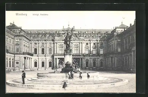 AK Würzburg, Kinder am Brunnen vor der Residenz