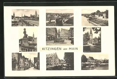 AK Kitzingen am Main, Marktplatz mit Rathaus, alte Poststrasse