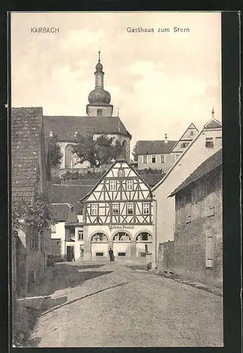 AK Karbach, Gasthaus zum Stern gegen Kirche