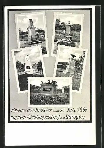 AK Üttingen, Kriegerdenkmäler auf dem Soldatenfriedhof 1866