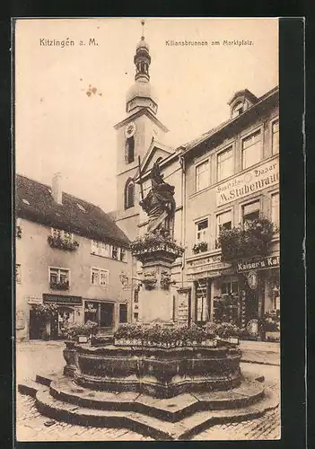 AK Kitzingen a. M., Marktplatz mit Kaisers-Geschäft und Kiliansbrunnen