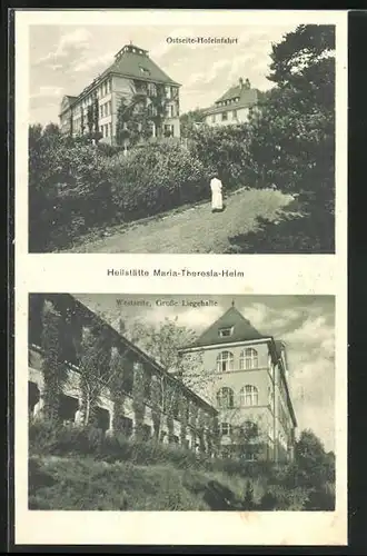 AK Sackenbach, Heilstätte Maria-Theresia-Heim, Ostseite-Hofeinfahrt, Westseite Grosse Liegehalle