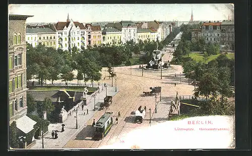 AK Berlin-Tiergarten, Lützowplatz mit Herkulesbrunnen und Strassenbahn