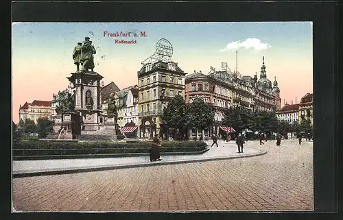 AK Frankfurt a. M., Rossmarkt mit Brunnen