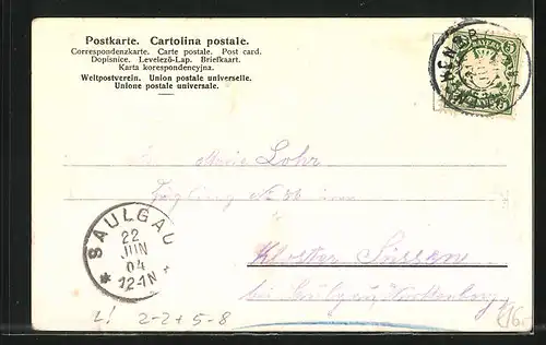 Präge-Passepartout-AK München, Frauentürme, Briefmarken und Wappen