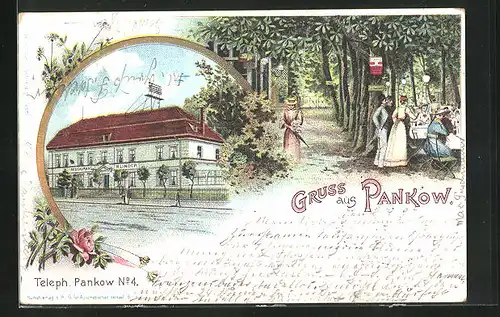 Lithographie Berlin-Pankow, Gasthaus R. Linder, Garten