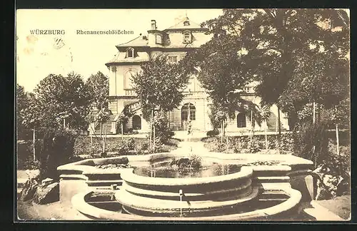 AK Würzburg, Rhenanenschlösschen mit Brunnen