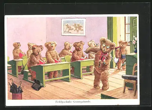 Künstler-AK Arthur Thiele: In der Teddyschule