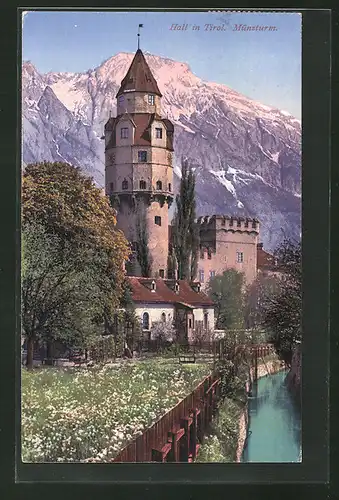 AK Hall, Münzturm mit Alpen