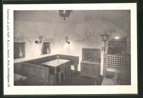 AK Wels, Gasthaus zum goldenen Fassl, Schmidtgasse 24, Gastraum