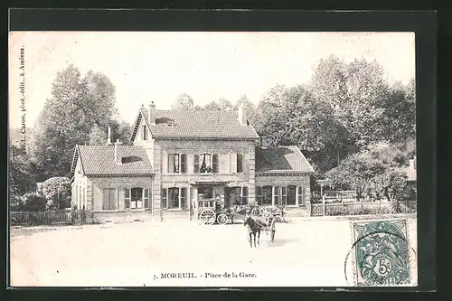 AK Moreuil, Place de la Gare, Bahnhof