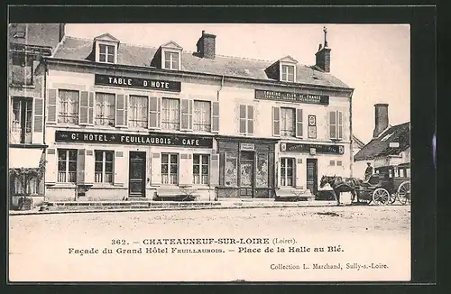 AK Chateauneuf-sur-Loire, Facade du Grand Hôtel Feuillaubois, Place de la Halle au Blé