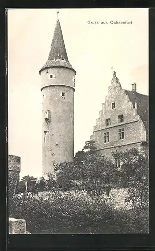 AK Ochsenfurt, Turm mit Stadtmauer