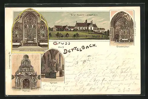 Lithographie Dettelbach, Wallfahrtskirche, Gnadenaltar