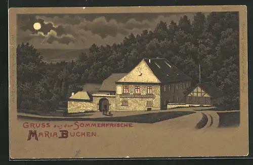 Mondschein-Lithographie Mariabuchen, Gasthaus zur Buchenmühle