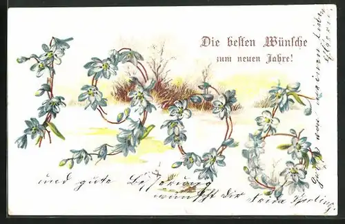 Präge-AK Jahreszahl mit Blumen, Neujahrsgruss 1906