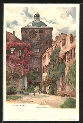 Künstler-AK Karl Mutter: Heidelberg, Blick auf das Schlosstor