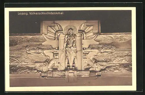 AK Leipzig, Völkerschlachtdenkmal, Stirnwandrelief der grossen Freitreppenanlage des Völkerschlachtdenkmals
