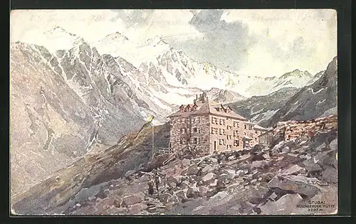 Künstler-AK Edward Theodore Compton: Nürnberger Hütte in den Stubaier Alpen