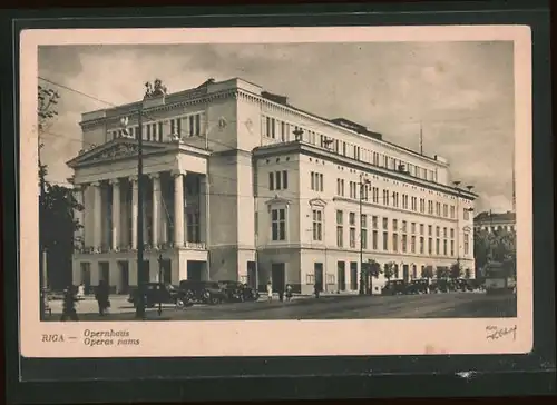 AK Riga, Opernhaus mit Kfz