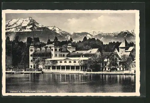 AK Velden am Wörthersee, Wasserpartie mit Schloss