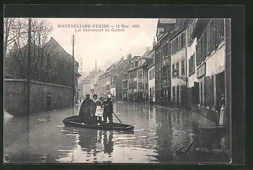 AK Montbéliard-Venise, Les Sauveteurs au Coinot, Hochwasser