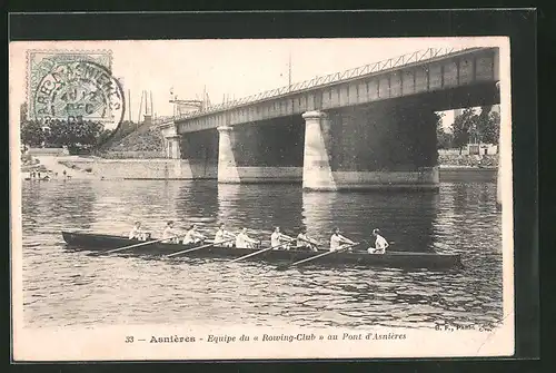 AK Asnières, Equipe du Rowing-Club au Pont d`Asnières, Rudermannschaft