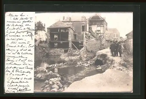 AK Mamers, Hochwasser zerstört Häuser um 1904