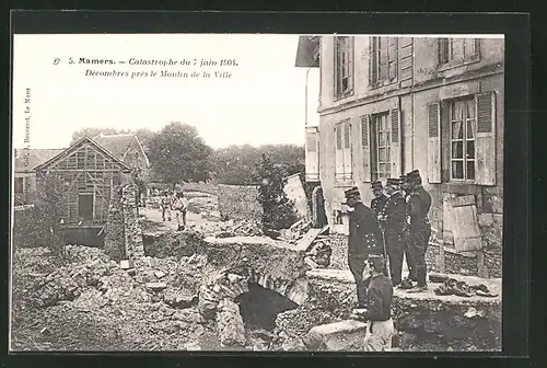 AK Mamers, Catastrophe du 7 Juin 1904, Dècombres près le Moulin de la Villa, Hochwasser