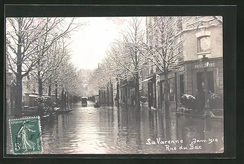 AK La Varenne, Rue du Bac, Hochwasser im Januar 1910