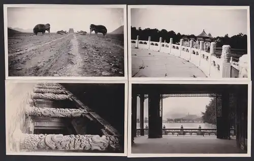 4 Fotografien Fotograf unbekannt, Ansicht Peking, Himmels-Tempel, Tier-Statuen & Säulengang