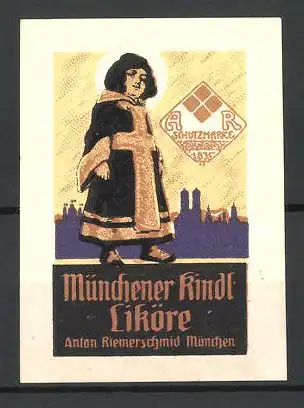 Reklamemarke Münchener Kindl Liköre von Anton Riemerschmid, Münchner Kindl am Stadtrand