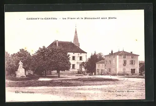 AK Chenay-le-Chateau, La Place et le Monument aux Morts