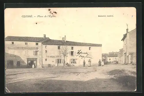 AK Clessé, Place de l`Eglise avec Hotel du Commerce