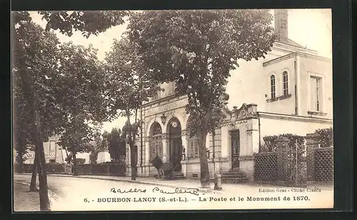 AK Bourbon-Lancy, La Poste et le Monument de 1870