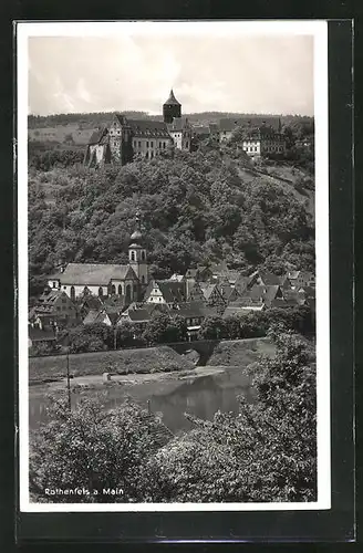AK Rothenfels / Main, Burg und Kirche von der gegenüberliegenden Mainseite her