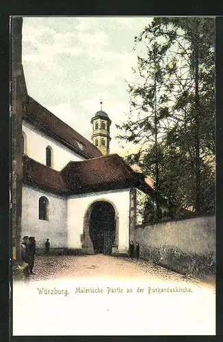 AK Würzburg, Malerische Partie an der Burkarduskirche