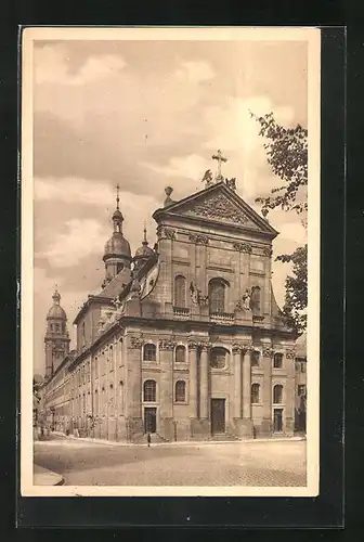 AK Würzburg, Seminarkirche mit Turm der Neubaukirche