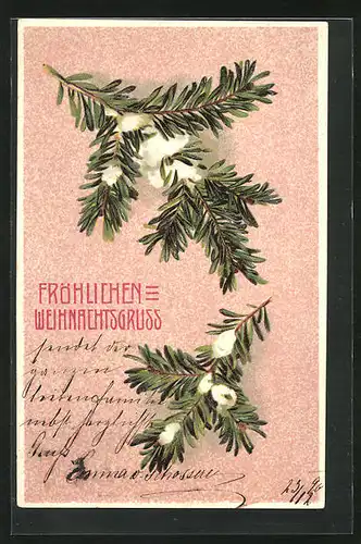 Präge-AK Tannenzweige, Weihnachtsgruss