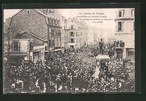 AK Limoges, Funérailles de Camille Vardelle, Le cortége se rendant au Cimetiére 1905, Arbeiterbewegung