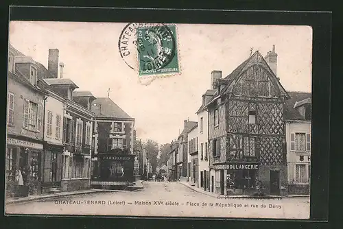 AK Chateau-Renard, Place de la République et rue du Berry