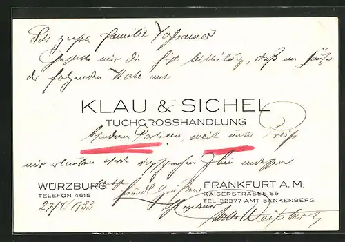 AK Würzburg, Klaus & Sichel Tuchgrosshandlung