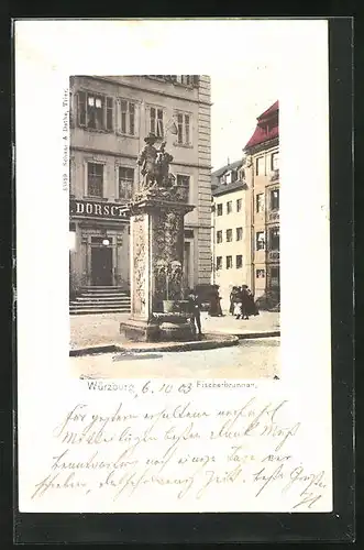 AK Würzburg, Fischerbrunnen auf dem Fischmarkt