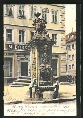 AK Würzburg, Fischbrunnen auf dem Fischmarkt