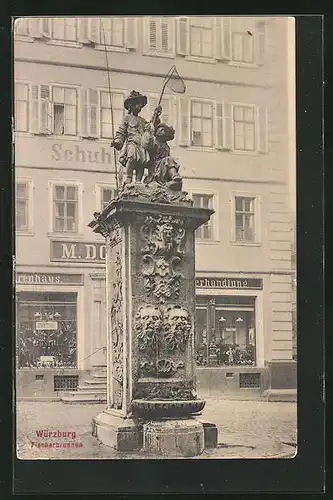 AK Würzburg, Fischmarkt mit Fischbrunnen