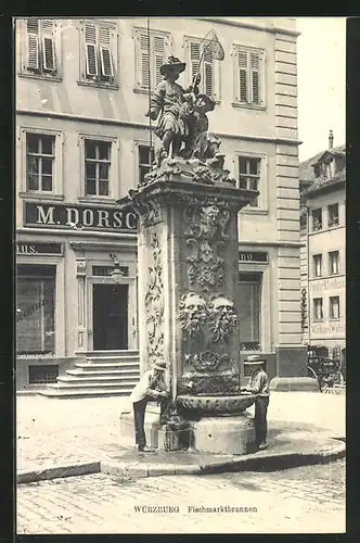 AK Würzburg, Fischmarkt mit Fischbrunnen