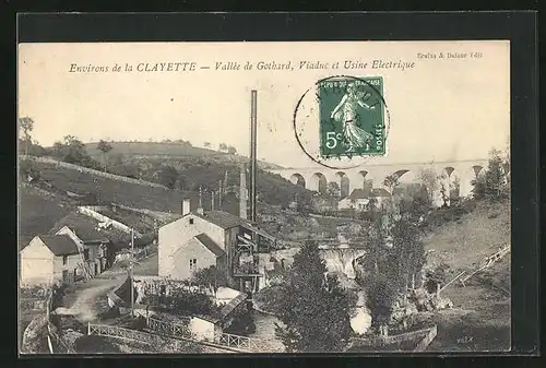 AK La Clayette, Vallée de Gothard, Viaduc et Usine Electrique
