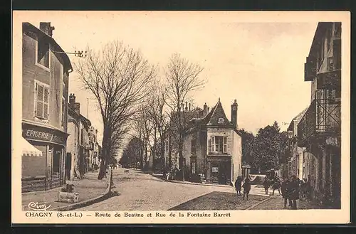 AK Chagny, Route de Beaune et Rue de la Fontaine Barret