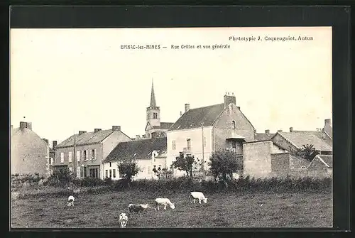 AK Epinac-les-Mines, Rue Grillot et vue generale